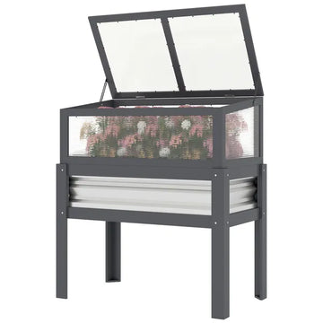 Outsunny Raised Garden Bed with Flip-Up Mini Greenhouse, Elevated Planter Box with Legs and Bed Liner for Flowers, Vegetables - product image 1