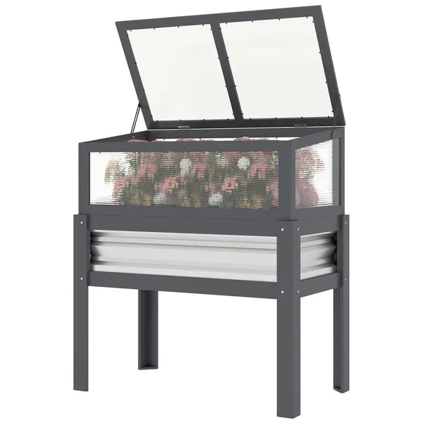 Outsunny Raised Garden Bed with Flip-Up Mini Greenhouse, Elevated Planter Box with Legs and Bed Liner for Flowers, Vegetables - product image 1