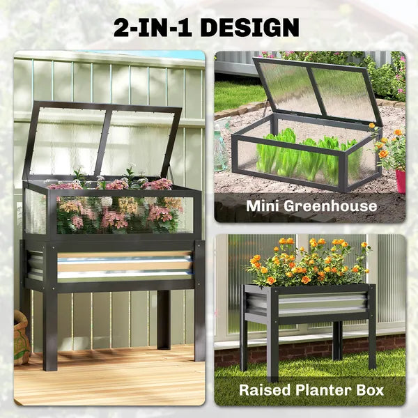 Outsunny Raised Garden Bed with Flip-Up Mini Greenhouse, Elevated Planter Box with Legs and Bed Liner for Flowers, Vegetables - product image 4