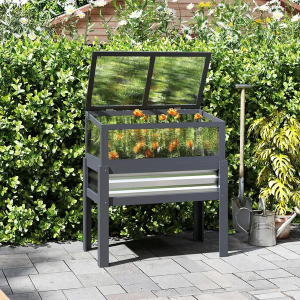 Outsunny Raised Garden Bed with Flip-Up Mini Greenhouse, Elevated Planter Box with Legs and Bed Liner for Flowers, Vegetables - product image 9
