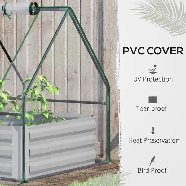 Outsunny Raised Garden Bed with Greenhouse, Steel Planter Box with Plastic Cover, Roll-Up Window, Clear - product image 6