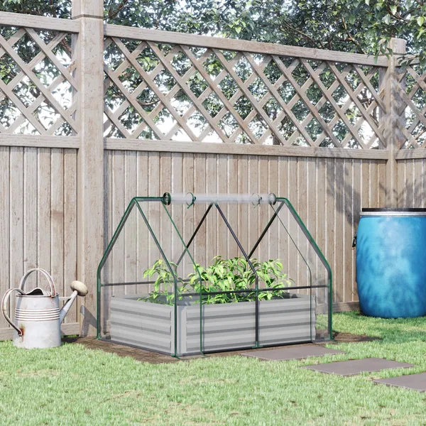 Outsunny Raised Garden Bed with Greenhouse, Steel Planter Box with Plastic Cover, Roll-Up Window, Clear - product image 10
