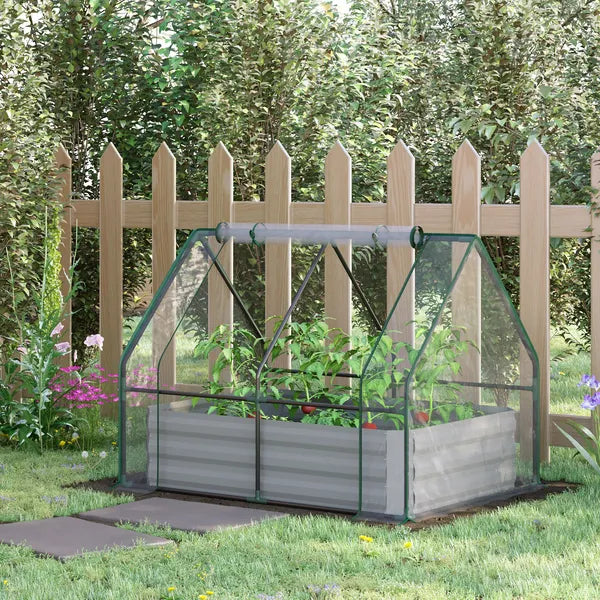 Outsunny Raised Garden Bed with Greenhouse, Steel Planter Box with Plastic Cover, Roll-Up Window, Clear - product image 11