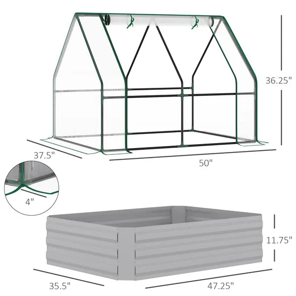 Outsunny Raised Garden Bed with Greenhouse, Steel Planter Box with Plastic Cover, Roll-Up Window, Clear - product image 3