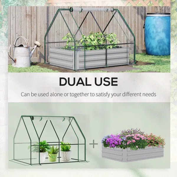 Outsunny Raised Garden Bed with Greenhouse, Steel Planter Box with Plastic Cover, Roll-Up Window, Clear - product image 4