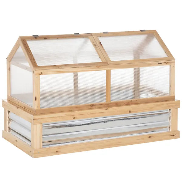 Outsunny Raised Garden Bed with Greenhouse Top, Garden Wooden Cold Frame Greenhouse Flower Planter Protection, 48 Inchx24 Inchx32.25 Inch, Natural - product image 1