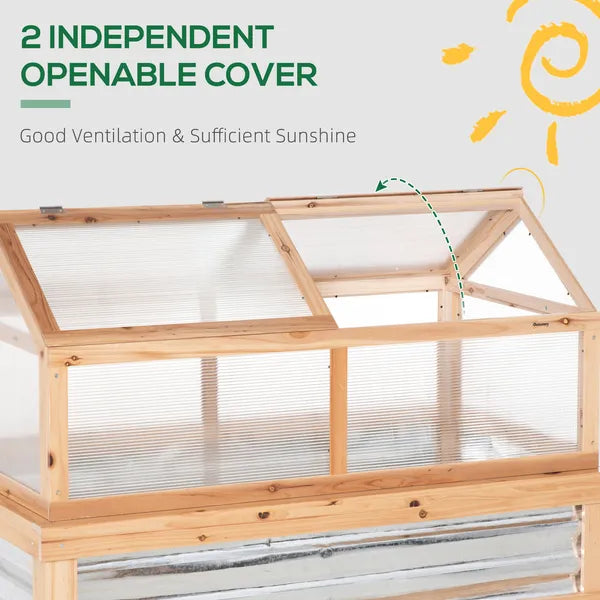Outsunny Raised Garden Bed with Greenhouse Top, Garden Wooden Cold Frame Greenhouse Flower Planter Protection, 48 Inchx24 Inchx32.25 Inch, Natural - product image 9