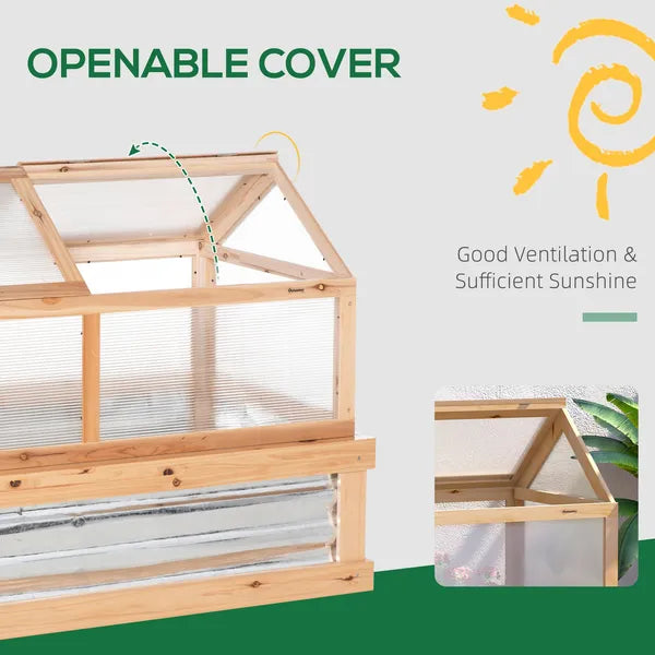 Outsunny Raised Garden Bed with Greenhouse Top, Garden Wooden Cold Frame Greenhouse Flower Planter Protection, 48 Inchx24 Inchx32.25 Inch, Natural - product image 7