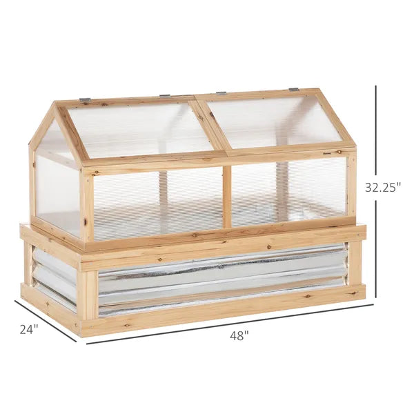 Outsunny Raised Garden Bed with Greenhouse Top, Garden Wooden Cold Frame Greenhouse Flower Planter Protection, 48 Inchx24 Inchx32.25 Inch, Natural - product image 3