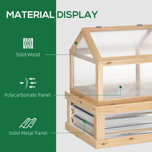 Outsunny Raised Garden Bed with Greenhouse Top, Garden Wooden Cold Frame Greenhouse Flower Planter Protection, 48 Inchx24 Inchx32.25 Inch, Natural - product image 6