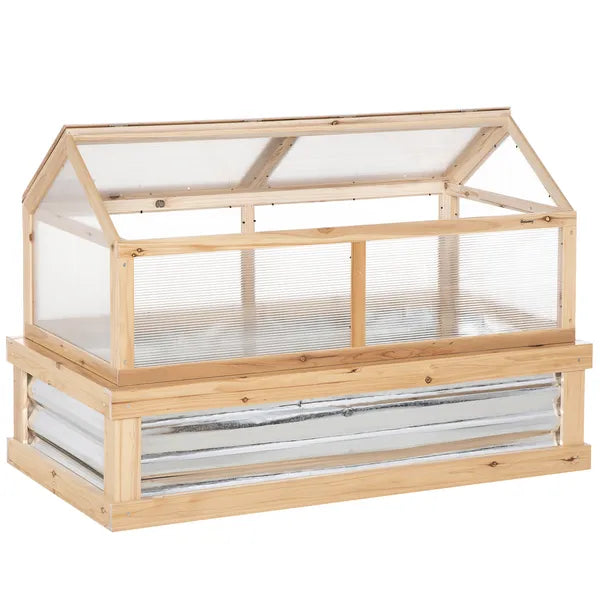 Outsunny Raised Garden Bed with Greenhouse Top, Garden Wooden Cold Frame Greenhouse Flower Planter Protection, 48 Inchx24 Inchx32.25 Inch, Natural - product image 16
