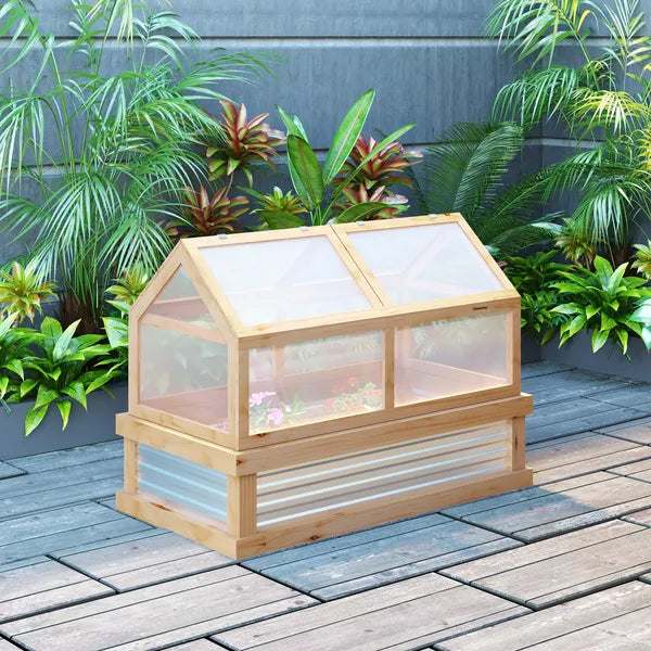 Outsunny Raised Garden Bed with Greenhouse Top, Garden Wooden Cold Frame Greenhouse Flower Planter Protection, 48 Inchx24 Inchx32.25 Inch, Natural - product image 15