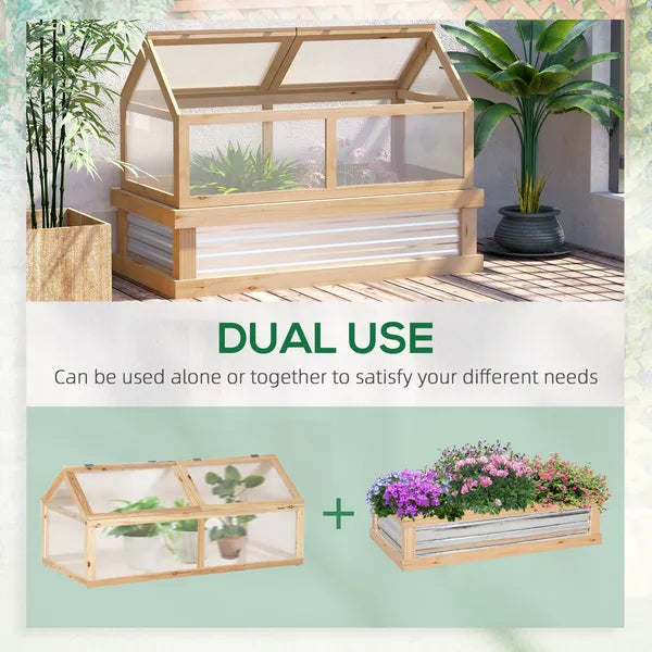 Outsunny Raised Garden Bed with Greenhouse Top, Garden Wooden Cold Frame Greenhouse Flower Planter Protection, 48 Inchx24 Inchx32.25 Inch, Natural - product image 4