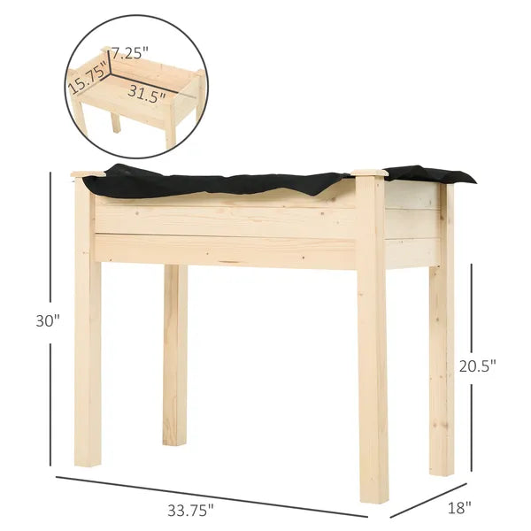 Outsunny Raised Garden Bed with Legs, 34" x 18" x 30", Elevated Wooden Planter Box, Self-Draining with Bed Liner for Vegetables, Herbs - product image 3