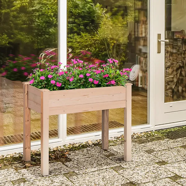 Outsunny Raised Garden Bed with Legs, 34" x 18" x 30", Elevated Wooden Planter Box, Self-Draining with Bed Liner for Vegetables, Herbs - product image 2
