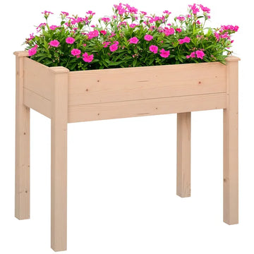 Outsunny Raised Garden Bed with Legs, 34" x 18" x 30", Elevated Wooden Planter Box, Self-Draining with Bed Liner for Vegetables, Herbs - product image 1