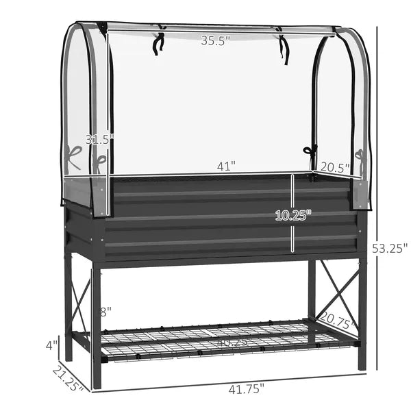 Outsunny Raised Garden Bed with Legs and Cover, Metal Elevated Planter Box with Bottom Shelf and Liner for Vegetables, Black - product image 3