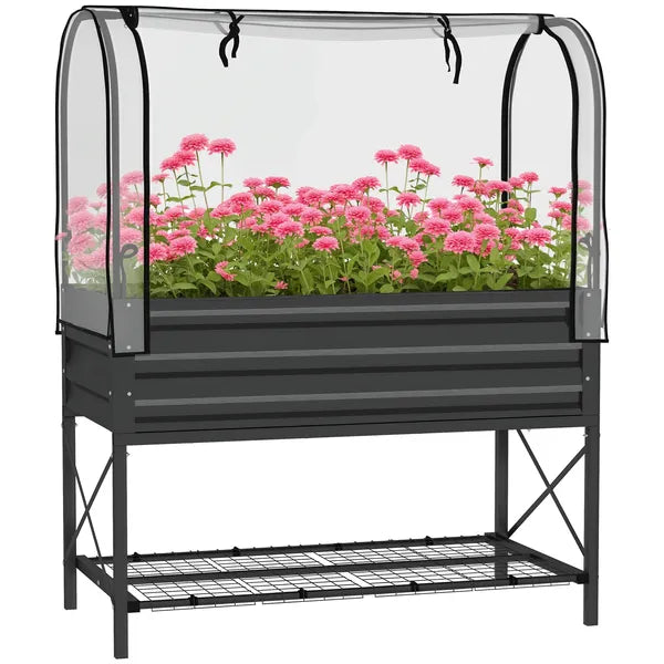 Outsunny Raised Garden Bed with Legs and Cover, Metal Elevated Planter Box with Bottom Shelf and Liner for Vegetables, Black - product image 11
