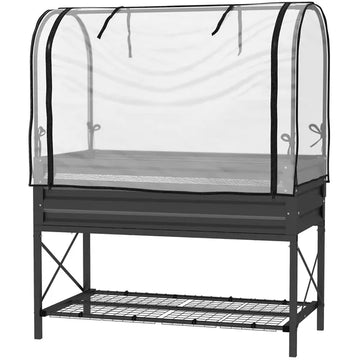 Outsunny Raised Garden Bed with Legs and Cover, Metal Elevated Planter Box with Bottom Shelf and Liner for Vegetables, Black - product image 1