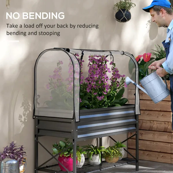 Outsunny Raised Garden Bed with Legs and Cover, Metal Elevated Planter Box with Bottom Shelf and Liner for Vegetables, Black - product image 7