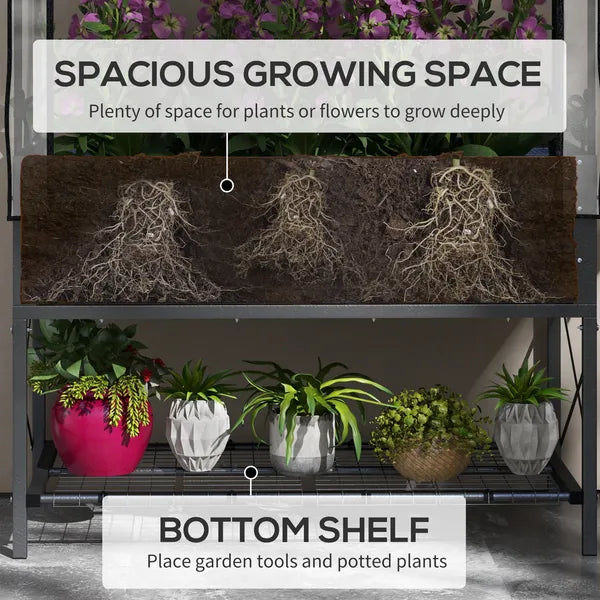 Outsunny Raised Garden Bed with Legs and Cover, Metal Elevated Planter Box with Bottom Shelf and Liner for Vegetables, Black - product image 5