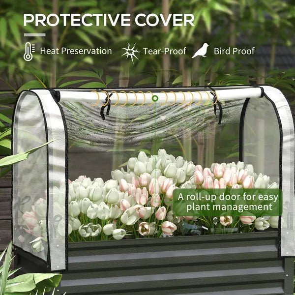Outsunny Raised Garden Bed with Legs and Cover, Metal Elevated Planter Box with Bottom Shelf and Liner for Vegetables, Black - product image 4