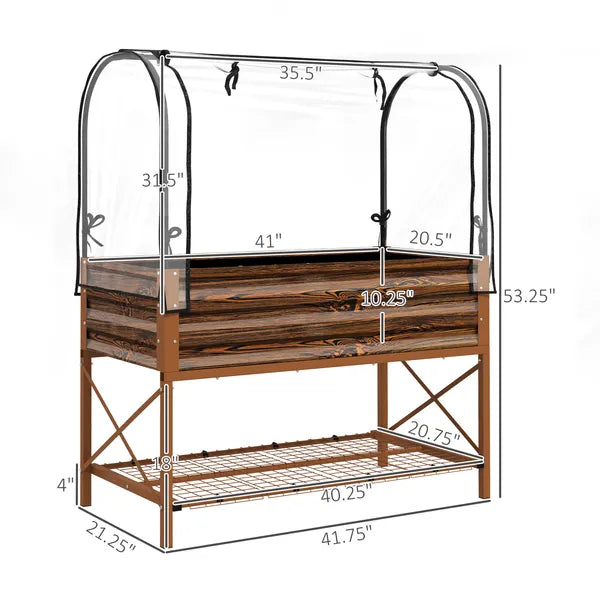 Outsunny Raised Garden Bed with Legs and Cover, Metal Elevated Planter Box with Bottom Shelf and Liner for Vegetables, Brown - product image 3