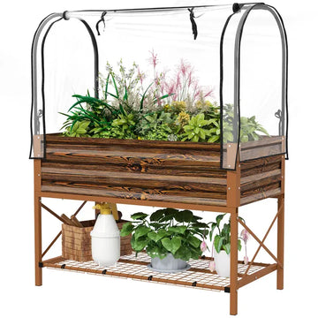 Outsunny Raised Garden Bed with Legs and Cover, Metal Elevated Planter Box with Bottom Shelf and Liner for Vegetables, Brown - product image 1