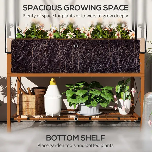 Outsunny Raised Garden Bed with Legs and Cover, Metal Elevated Planter Box with Bottom Shelf and Liner for Vegetables, Brown - product image 5