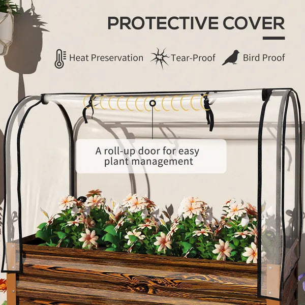 Outsunny Raised Garden Bed with Legs and Cover, Metal Elevated Planter Box with Bottom Shelf and Liner for Vegetables, Brown - product image 4