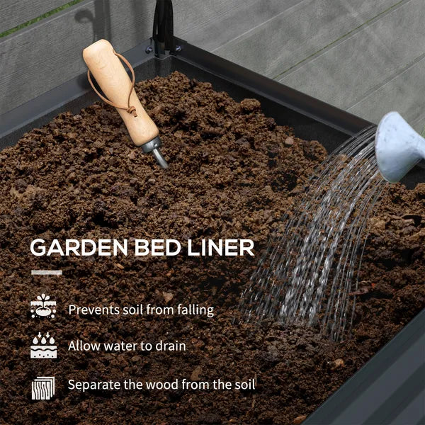 Outsunny Raised Garden Bed with Legs and Cover, Metal Elevated Planter Box with Bottom Shelf and Liner for Vegetables, Dark Gray - product image 6