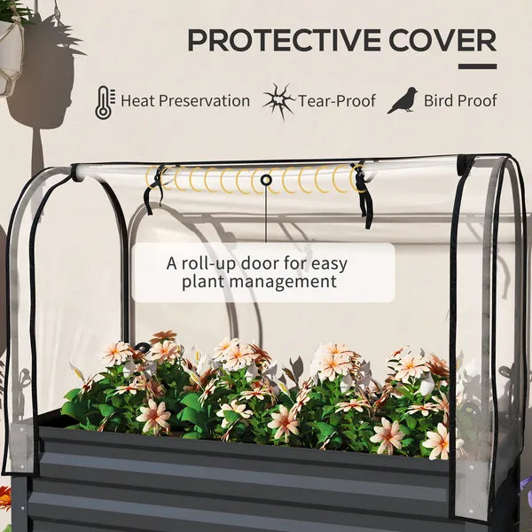Outsunny Raised Garden Bed with Legs and Cover, Metal Elevated Planter Box with Bottom Shelf and Liner for Vegetables, Dark Gray - product image 4