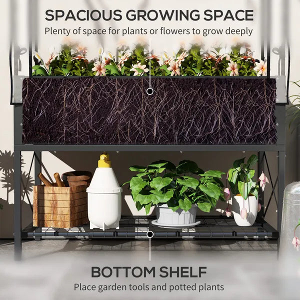 Outsunny Raised Garden Bed with Legs and Cover, Metal Elevated Planter Box with Bottom Shelf and Liner for Vegetables, Dark Gray - product image 5