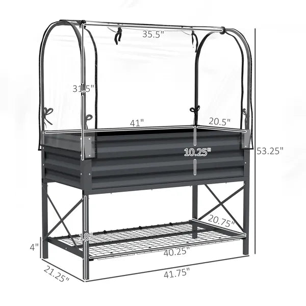 Outsunny Raised Garden Bed with Legs and Cover, Metal Elevated Planter Box with Bottom Shelf and Liner for Vegetables, Dark Gray - product image 3