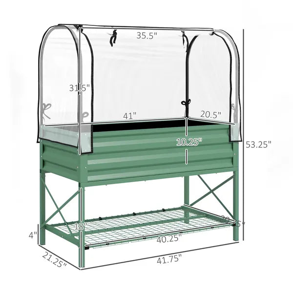 Outsunny Raised Garden Bed with Legs and Cover, Metal Elevated Planter Box with Bottom Shelf and Liner for Vegetables, Green - product image 3