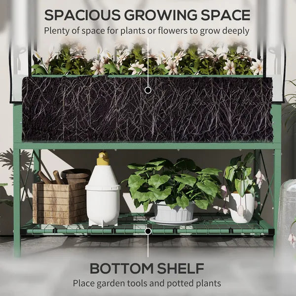 Outsunny Raised Garden Bed with Legs and Cover, Metal Elevated Planter Box with Bottom Shelf and Liner for Vegetables, Green - product image 5