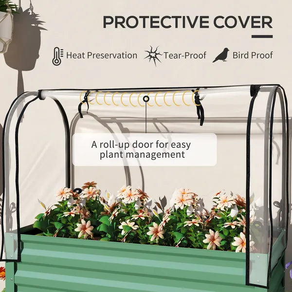 Outsunny Raised Garden Bed with Legs and Cover, Metal Elevated Planter Box with Bottom Shelf and Liner for Vegetables, Green - product image 4