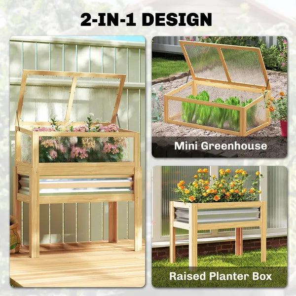 Outsunny Raised Garden Bed with Mini Greenhouse, Elevated Planter Box with Legs and Bed Liner for Flowers, Vegetables - product image 4