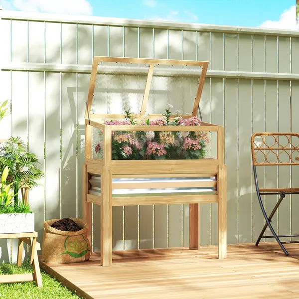Outsunny Raised Garden Bed with Mini Greenhouse, Elevated Planter Box with Legs and Bed Liner for Flowers, Vegetables - product image 2