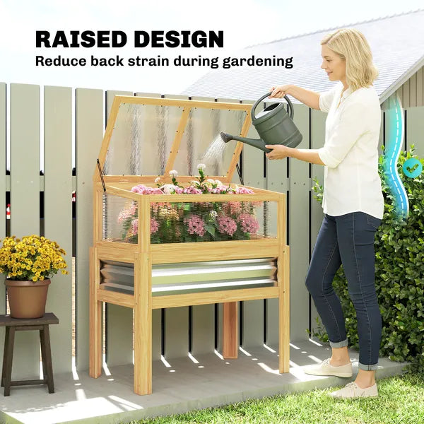 Outsunny Raised Garden Bed with Mini Greenhouse, Elevated Planter Box with Legs and Bed Liner for Flowers, Vegetables - product image 6