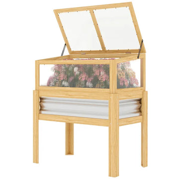 Outsunny Raised Garden Bed with Mini Greenhouse, Elevated Planter Box with Legs and Bed Liner for Flowers, Vegetables - product image 1