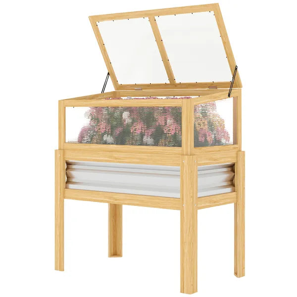 Outsunny Raised Garden Bed with Mini Greenhouse, Elevated Planter Box with Legs and Bed Liner for Flowers, Vegetables - product image 1