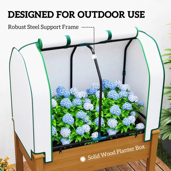 Outsunny Raised Garden Bed with PE Greenhouse Cover Outdoor Planter Box for Herbs and Vegetables, 35 x 22 x 47 inch, Brown - product image 7