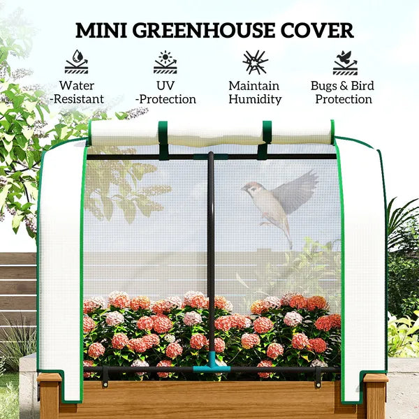Outsunny Raised Garden Bed with PE Greenhouse Cover Outdoor Planter Box for Herbs and Vegetables, 35 x 22 x 47 inch, Brown - product image 4