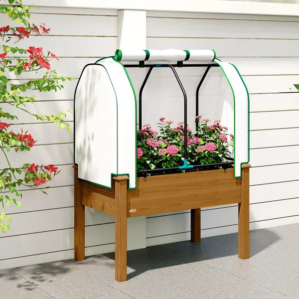 Outsunny Raised Garden Bed with PE Greenhouse Cover Outdoor Planter Box for Herbs and Vegetables, 35 x 22 x 47 inch, Brown - product image 8