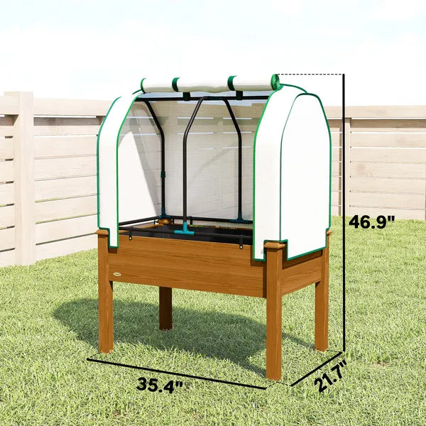 Outsunny Raised Garden Bed with PE Greenhouse Cover Outdoor Planter Box for Herbs and Vegetables, 35 x 22 x 47 inch, Brown - product image 3