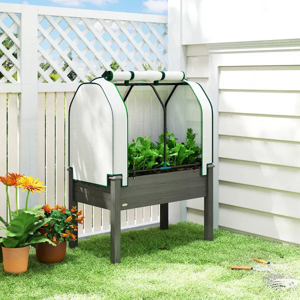 Outsunny Raised Garden Bed with PE Greenhouse Cover Outdoor Planter Box for Herbs and Vegetables, 35 x 22 x 47 inch, Dark Gray - product image 2