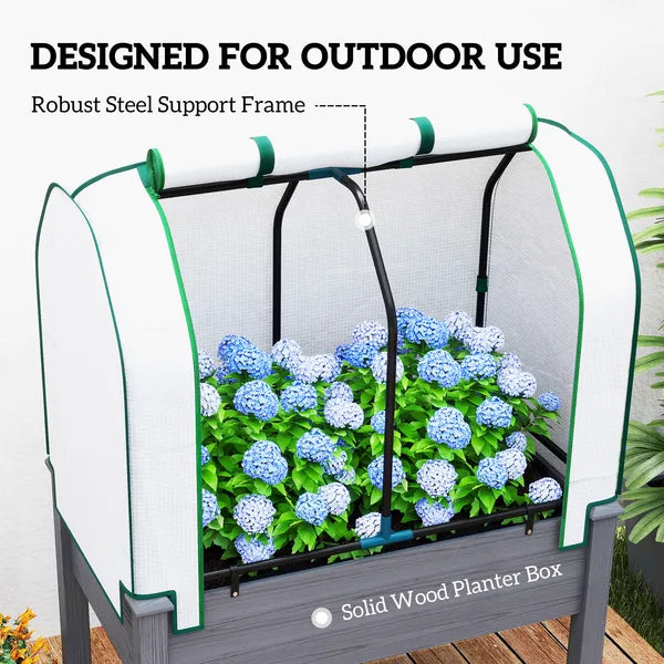 Outsunny Raised Garden Bed with PE Greenhouse Cover Outdoor Planter Box for Herbs and Vegetables, 35 x 22 x 47 inch, Dark Gray - product image 7