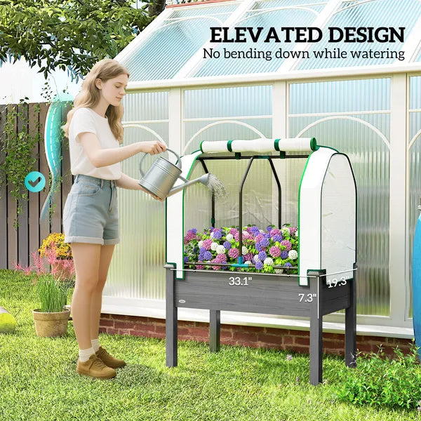 Outsunny Raised Garden Bed with PE Greenhouse Cover Outdoor Planter Box for Herbs and Vegetables, 35 x 22 x 47 inch, Dark Gray - product image 6