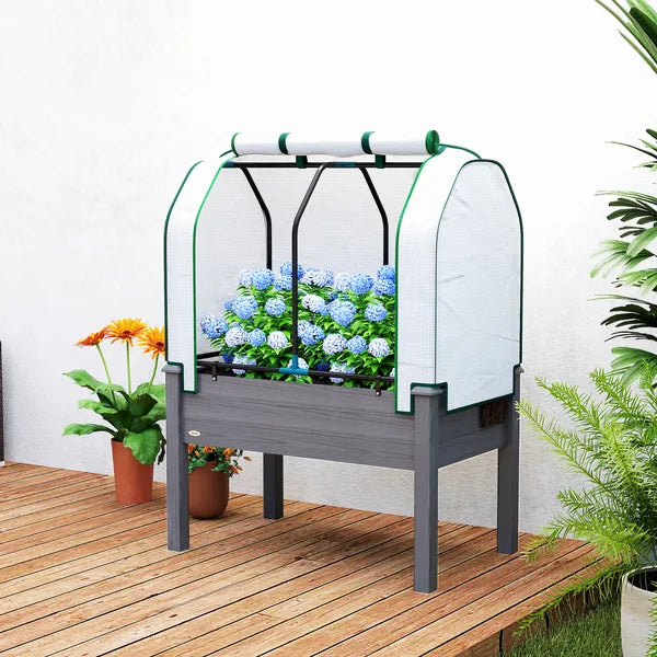 Outsunny Raised Garden Bed with PE Greenhouse Cover Outdoor Planter Box for Herbs and Vegetables, 35 x 22 x 47 inch, Dark Gray - product image 10